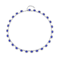 Simulated Blue Sapphire and White Austrian Crystal Necklace 20-22 Inches in Silvertone