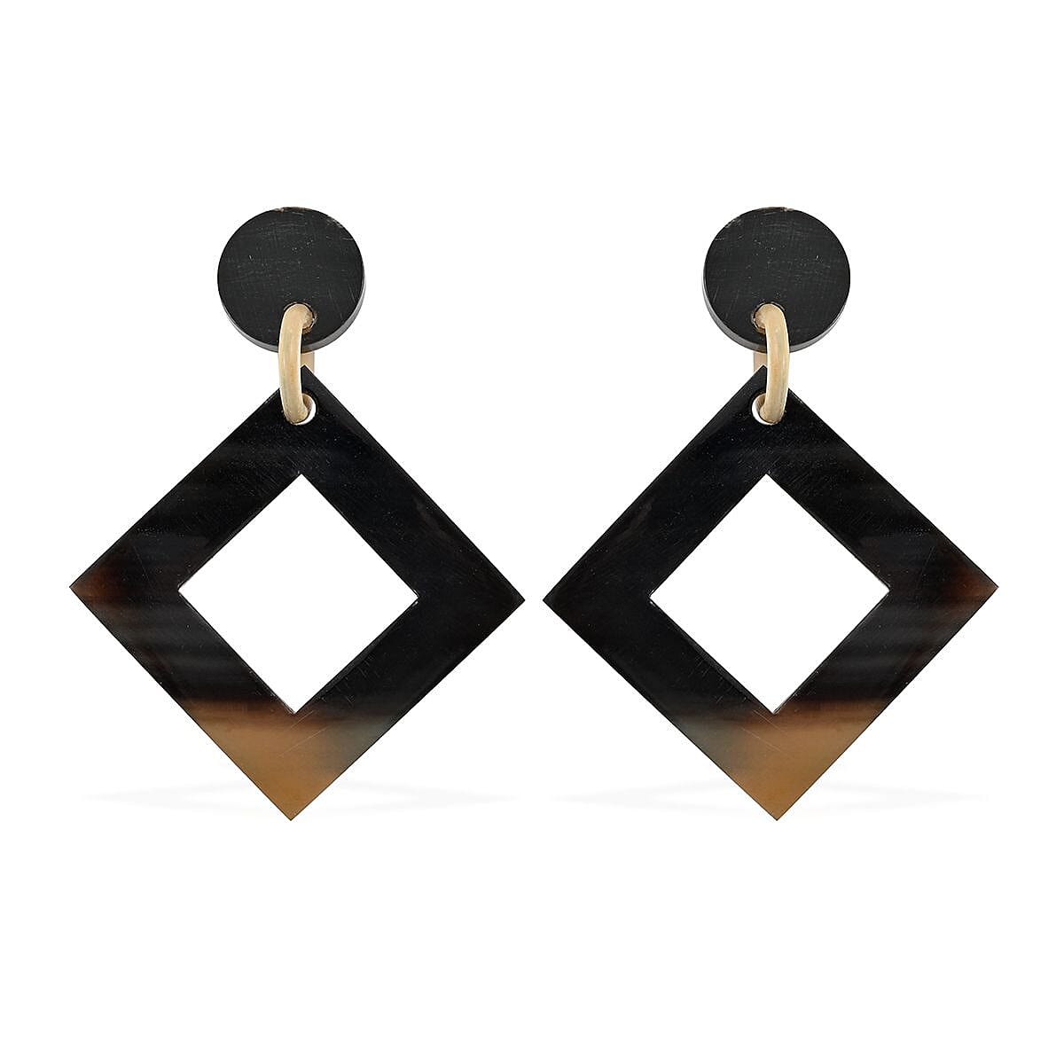 Black Ox Bone Earrings in Goldtone