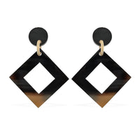 Black Ox Bone Earrings in Goldtone