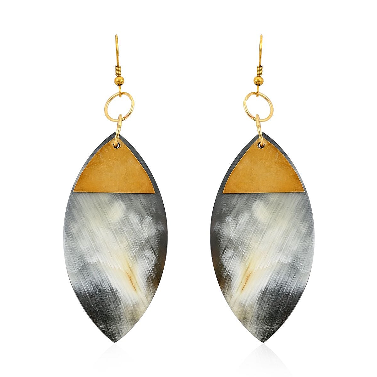 Ox Bone Marquise Shape Earrings in Goldtone