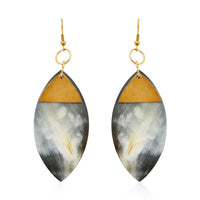 Ox Bone Marquise Shape Earrings in Goldtone