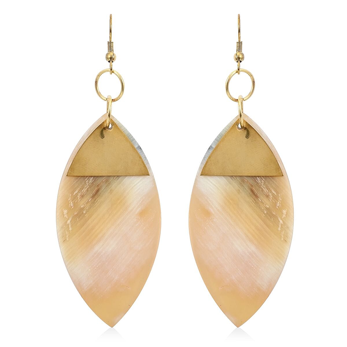 Ox Bone Marquise Shape Dangle Earrings in Goldtone