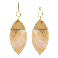 Ox Bone Marquise Shape Dangle Earrings in Goldtone