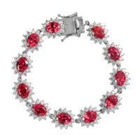Lab Created Padparadscha Sapphire and Natural White Zircon Bracelet in Platinum Over Sterling Silver (7.25 In) 15.90 Grams 26.40 ctw