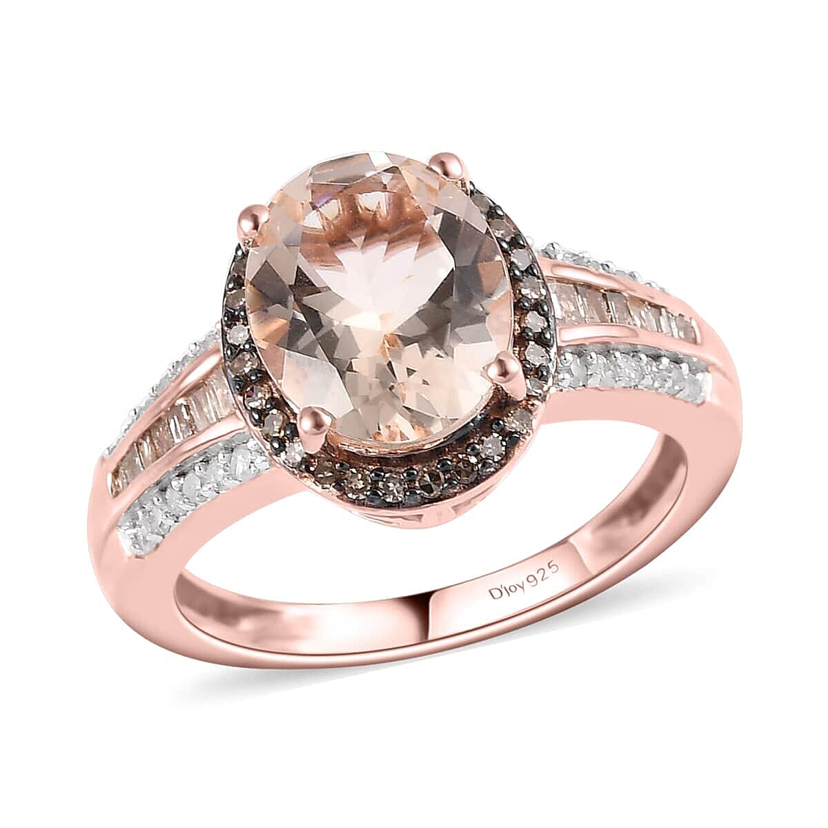 Premium Marropino Morganite and Natural Champagne and White Diamond Ring in Vermeil Rose Gold Over Sterling Silver (Size 10.0) 2.50 ctw