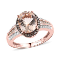 Premium Marropino Morganite and Natural Champagne and White Diamond Ring in Vermeil Rose Gold Over Sterling Silver (Size 10.0) 2.50 ctw