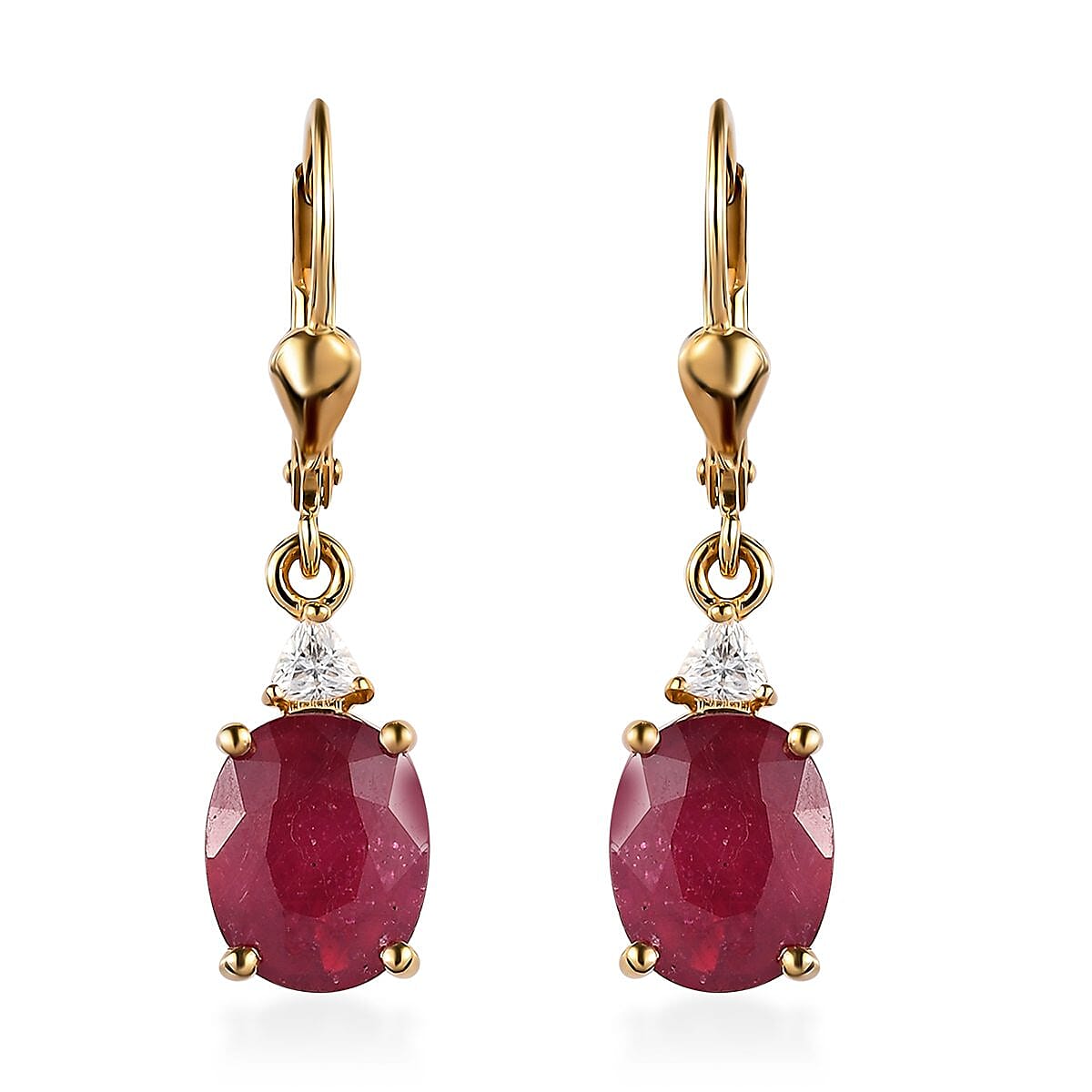 Niassa Ruby and Moissanite Lever Back Earrings in Vermeil Yellow Gold Over Sterling Silver 8.00 ctw