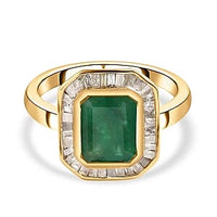 Socoto Emerald and Diamond 2.65 ctw Ring in Vermeil YG Over Sterling Silver (Size 10)