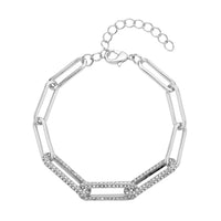 Austrian Crystal Paper Clip Chain Bracelet (7.50-9.50In) in Silvertone