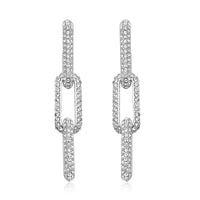 Austrian Crystal Paper Clip Link Earrings in Silvertone