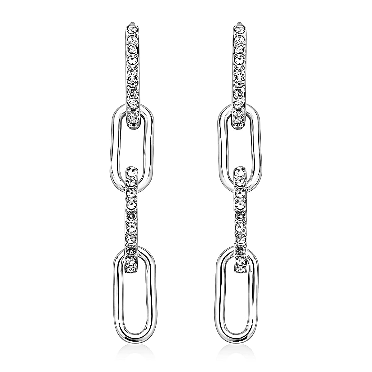 Austrian Crystal Paper Clip Dangle Earrings in Silvertone