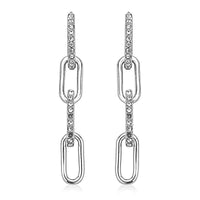 Austrian Crystal Paper Clip Dangle Earrings in Silvertone