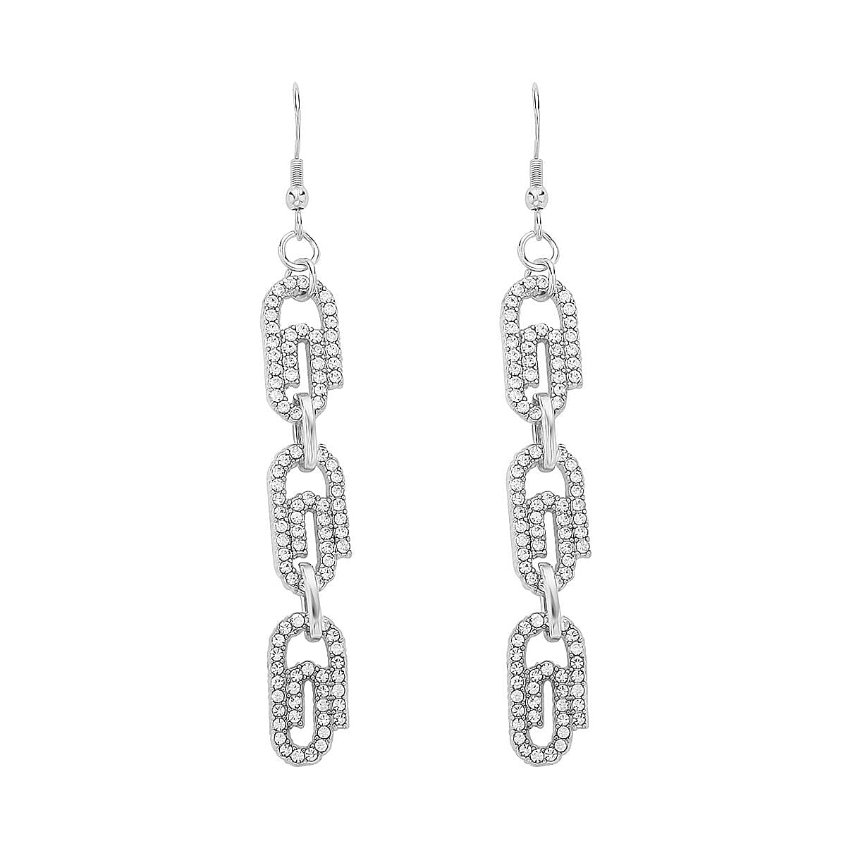 Austrian Crystal Paper Clip Dangle Earrings in Silvertone & Stainless Steel