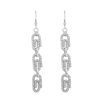Austrian Crystal Paper Clip Dangle Earrings in Silvertone & Stainless Steel