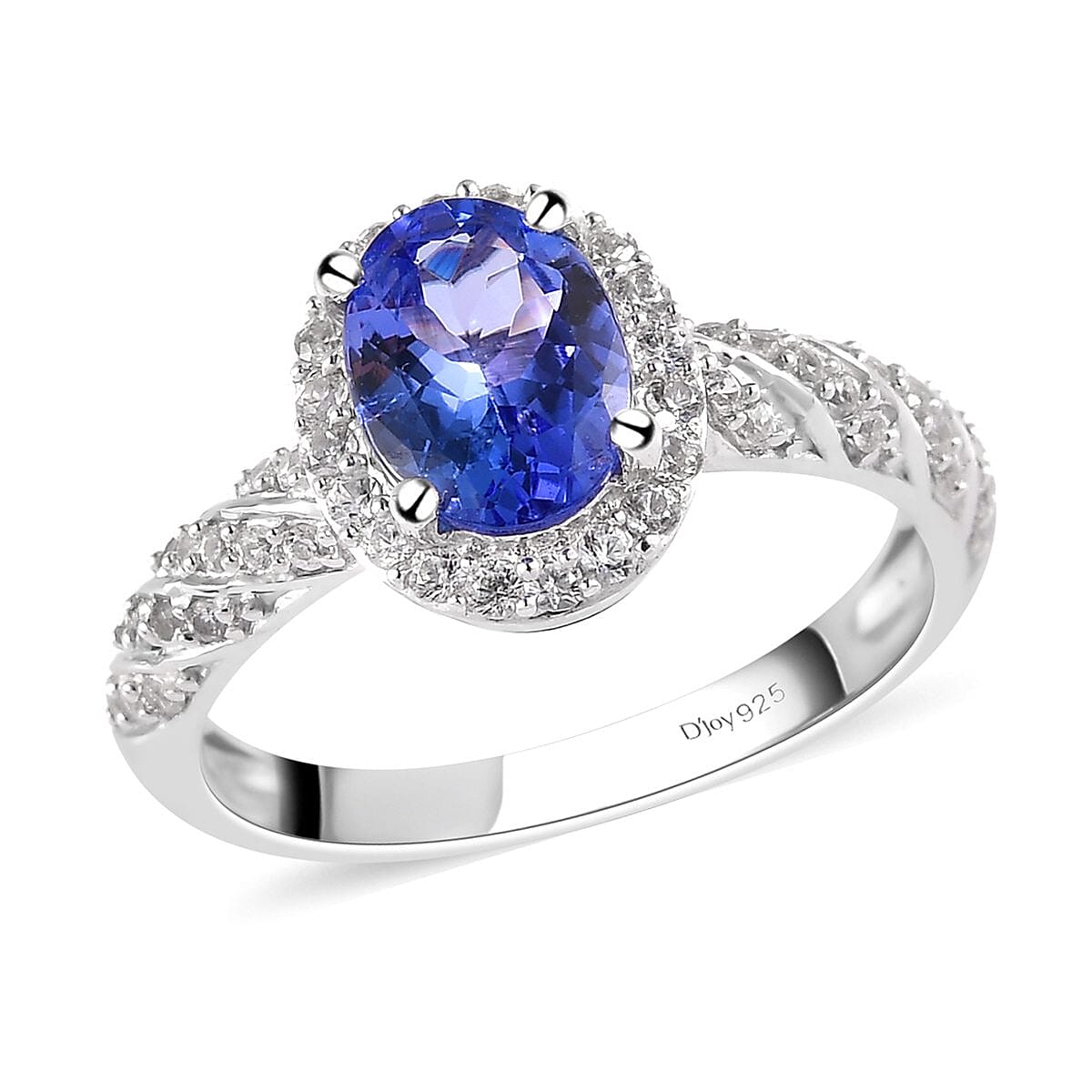 Tanzanite and Natural White Zircon Halo Ring in Platinum Over Sterling Silver 1.65 ctw (Delivery in 10-15 Business Days)
