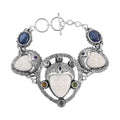 Bali Legacy Carved Bone and Multi Gemstone Toggle Clasp Bracelet in Sterling Silver (7.50 In) 9.00 ctw - Sticky add to cart bar