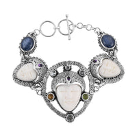Bali Legacy Carved Bone and Multi Gemstone Toggle Clasp Bracelet in Sterling Silver (7.50 In) 9.00 ctw