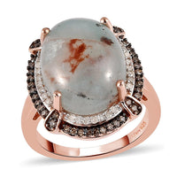 Premium Natural Zimbaprase, Natural Champagne and White Diamond Double Halo Ring in Vermeil Rose Gold Over Sterling Silver 9.65 ctw