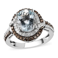Premium Mangoro Aquamarine, Natural Champagne and Diamond (0.50 cts) Ring in Platinum Over Sterling Silver (Size 10.0) 2.75 ctw