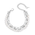 White Freshwater Pearl Three Layers (Beaded, Paper Clip and Figaro Chain) Bracelet in Silvertone (7.50-950In) - Sticky add to cart bar