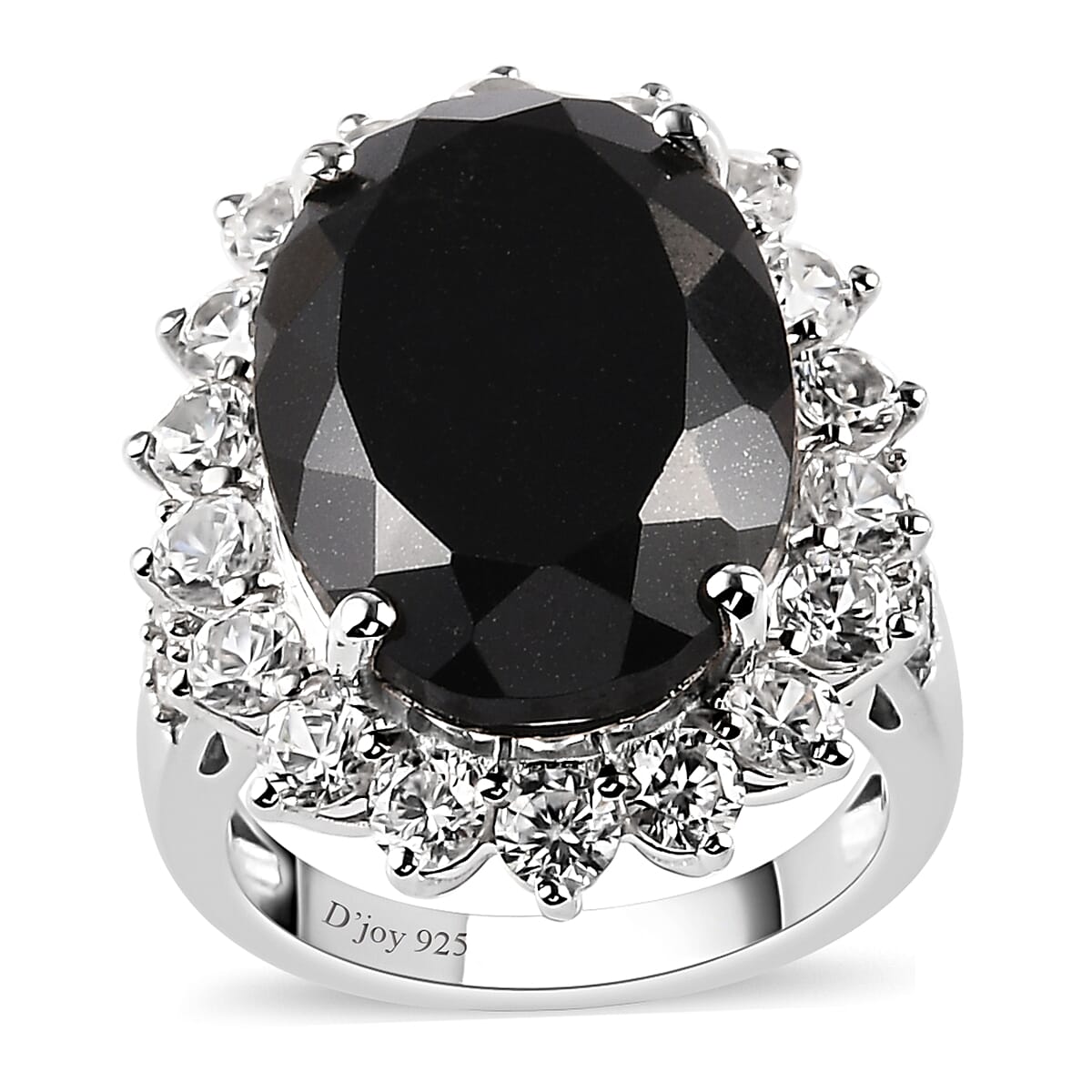 Australian Black Tourmaline and Natural White Zircon Sunburst Ring in Platinum Over Sterling Silver 18.90 ctw