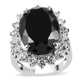Australian Black Tourmaline and Natural White Zircon Sunburst Ring in Platinum Over Sterling Silver 18.90 ctw - Sticky add to cart bar