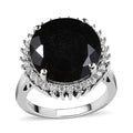 Australian Black Tourmaline and Natural White Zircon Halo Ring in Platinum Over Sterling Silver 12.00 ctw - Sticky add to cart bar