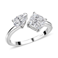 Moissanite Bypass 2 Stone Mixed Shape Ring in Rhodium Over Sterling Silver (Size 10.0) 2.35 ctw