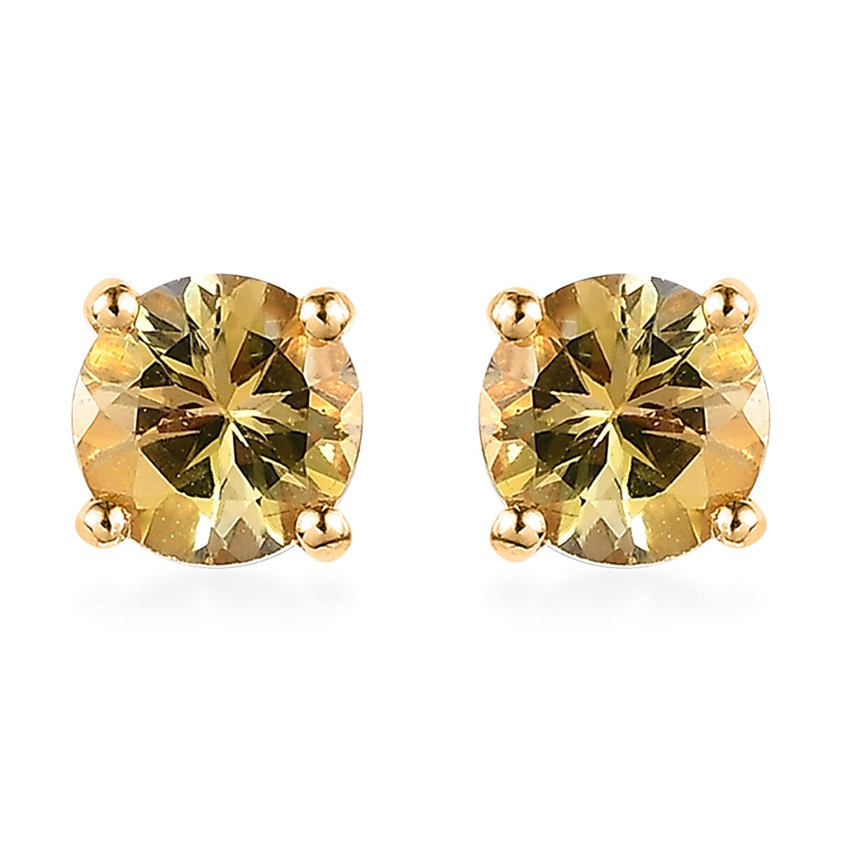 Golden Tanzanite Solitaire Stud Earrings in Vermeil Yellow Gold Over Sterling Silver 1.00 ctw