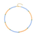 Simulated Orange and Blue Resin Beaded Necklace 20 Inches in Goldtone - Sticky add to cart bar
