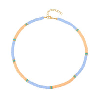 Simulated Orange and Blue Resin Beaded Necklace 20 Inches in Goldtone