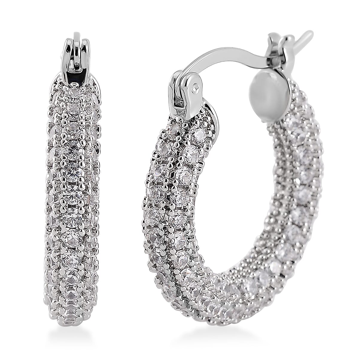 Simulated Diamond Hoop Earrings in Silvertone 3.00 ctw