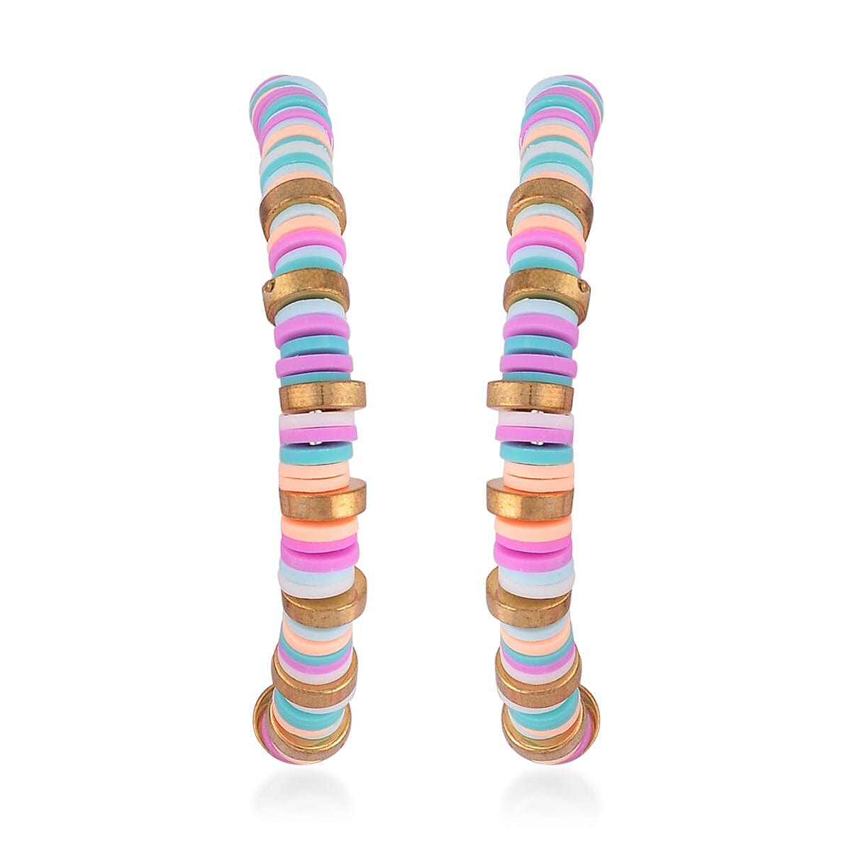 Simulated Multi Color Resin Beaded Hoop Earrings in Goldtone & Stainless Steel , Tarnish-Free, Waterproof, Sweat Proof Jewelry