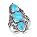 Artisan Crafted South Hill Turquoise 3 Stone Ring in Sterling Silver 7 Grams 6.35 ctw - Sticky add to cart bar