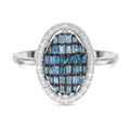 Blue Diamond (IR), Diamond Elongated Ring in Rhodium & Platinum Over Sterling Silver (Size 10.0) 0.50 ctw - Sticky add to cart bar