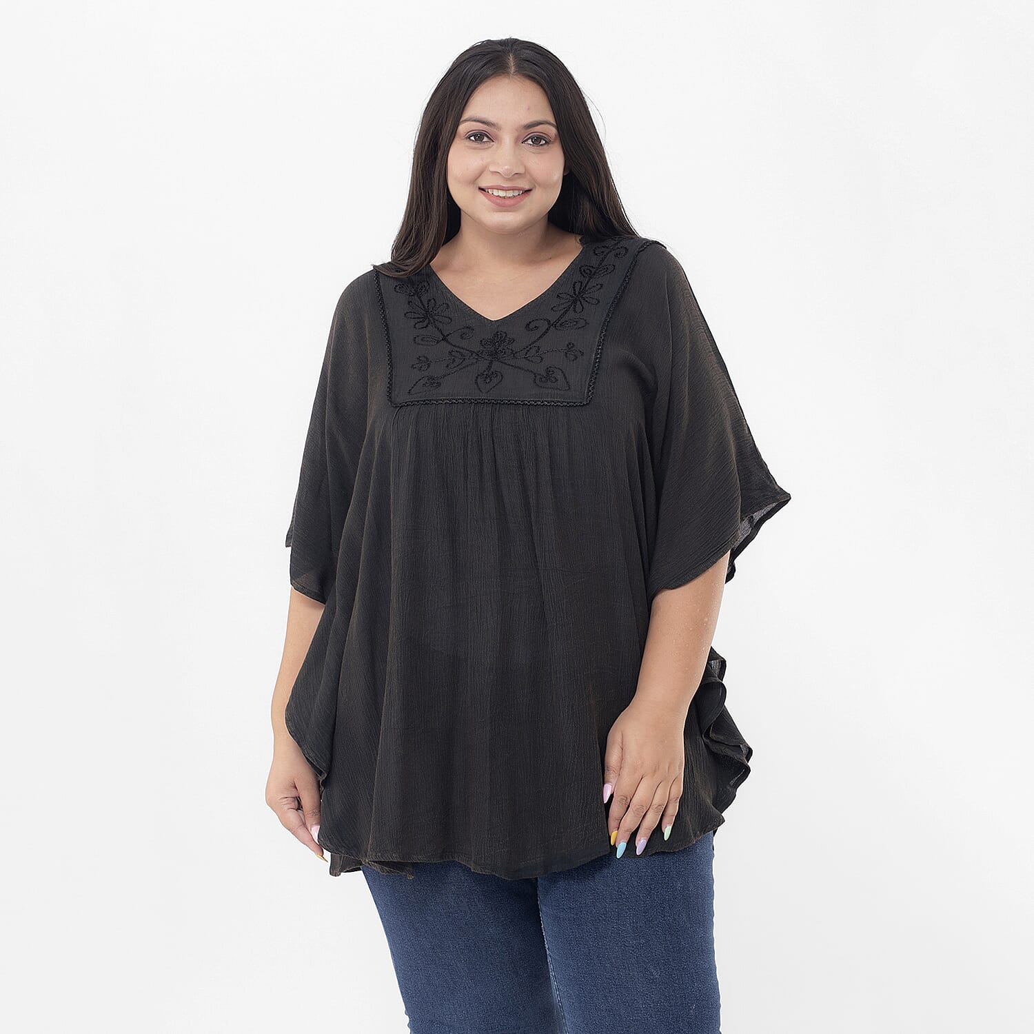Tamsy Black V-Shape Kaftan - One Size Fits Most