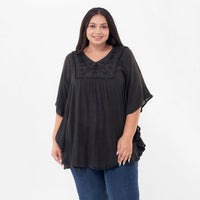 Tamsy Black V-Shape Kaftan - One Size Fits Most