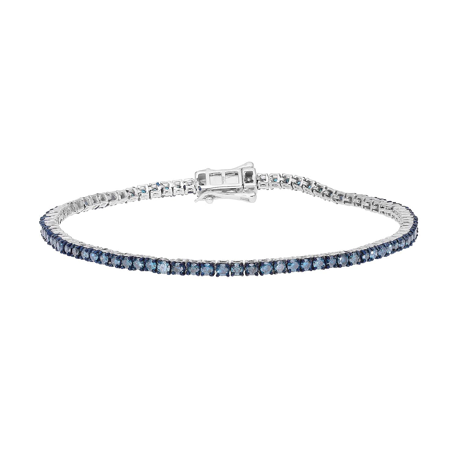 Blue Diamond Tennis Bracelet in Platinum Over Sterling Silver (7.25 In) 3.00 ctw