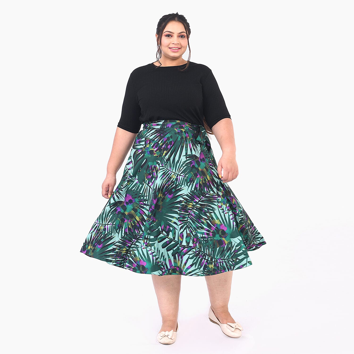 TAMSY, 100% Polyester, Wrap Skirt, Size-One Size, Color-Green Jungle Print One Side & One Solid Black