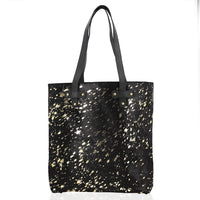 100% Genuine Hair on Leather Tote Bag Black/Golden