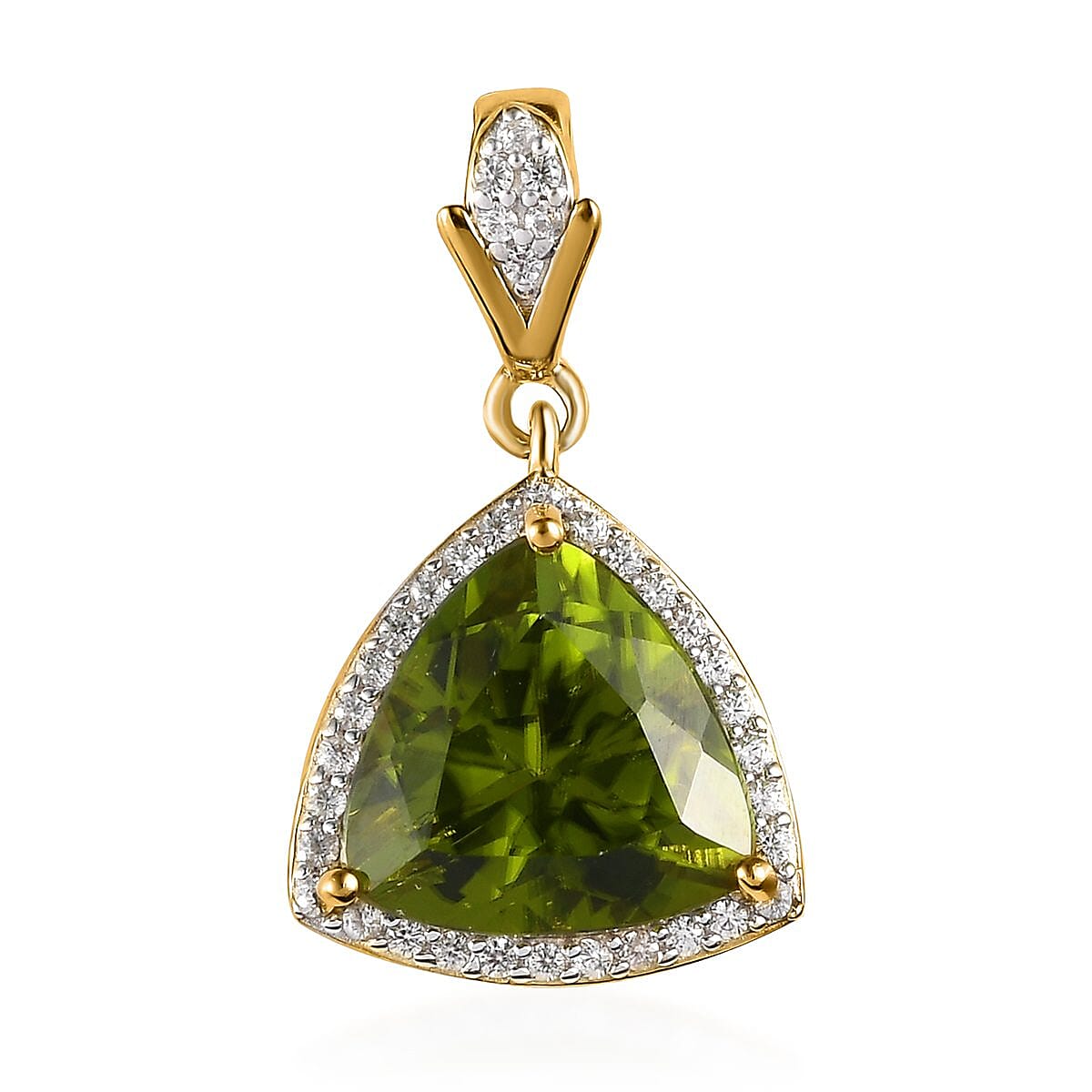 Premium Peridot and White Zircon Pendant in Vermeil Yellow Gold Over Sterling Silver 3.65 ctw