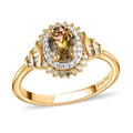 Ethiopian Emerald, Natural Champagne and White Diamond Cocktail Ring in Vermeil Yellow Gold Over Sterling Silver (Size 10.0) 1.30 ctw - Sticky add to cart bar