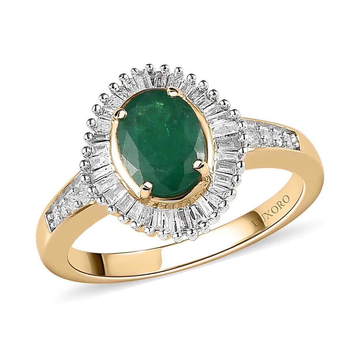 Doorbuster LUXORO 10K Yellow Gold AAA Brazilian Emerald and G-H, I2 Diamond Ring 3.90 Grams 1.50 ctw