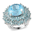 Blue Topaz and Madagascar Paraiba Apatite Floral Ring in Vermeil Yellow Gold and Platinum Over Sterling Silver (Size 10.0) 8.90 Grams 22.85 ctw - Sticky add to cart bar