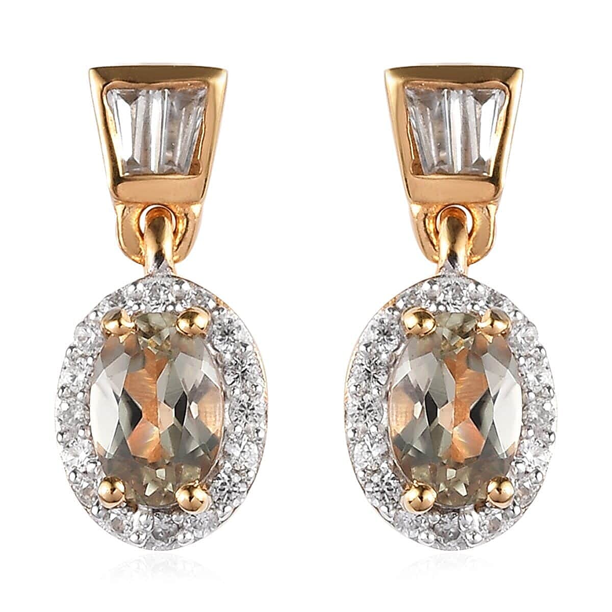 AAA Turkizite and Natural White Zircon Dangling Earrings in Vermeil Yellow Gold Over Sterling Silver 1.65 ctw
