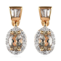 AAA Turkizite and Natural White Zircon Dangling Earrings in Vermeil Yellow Gold Over Sterling Silver 1.65 ctw