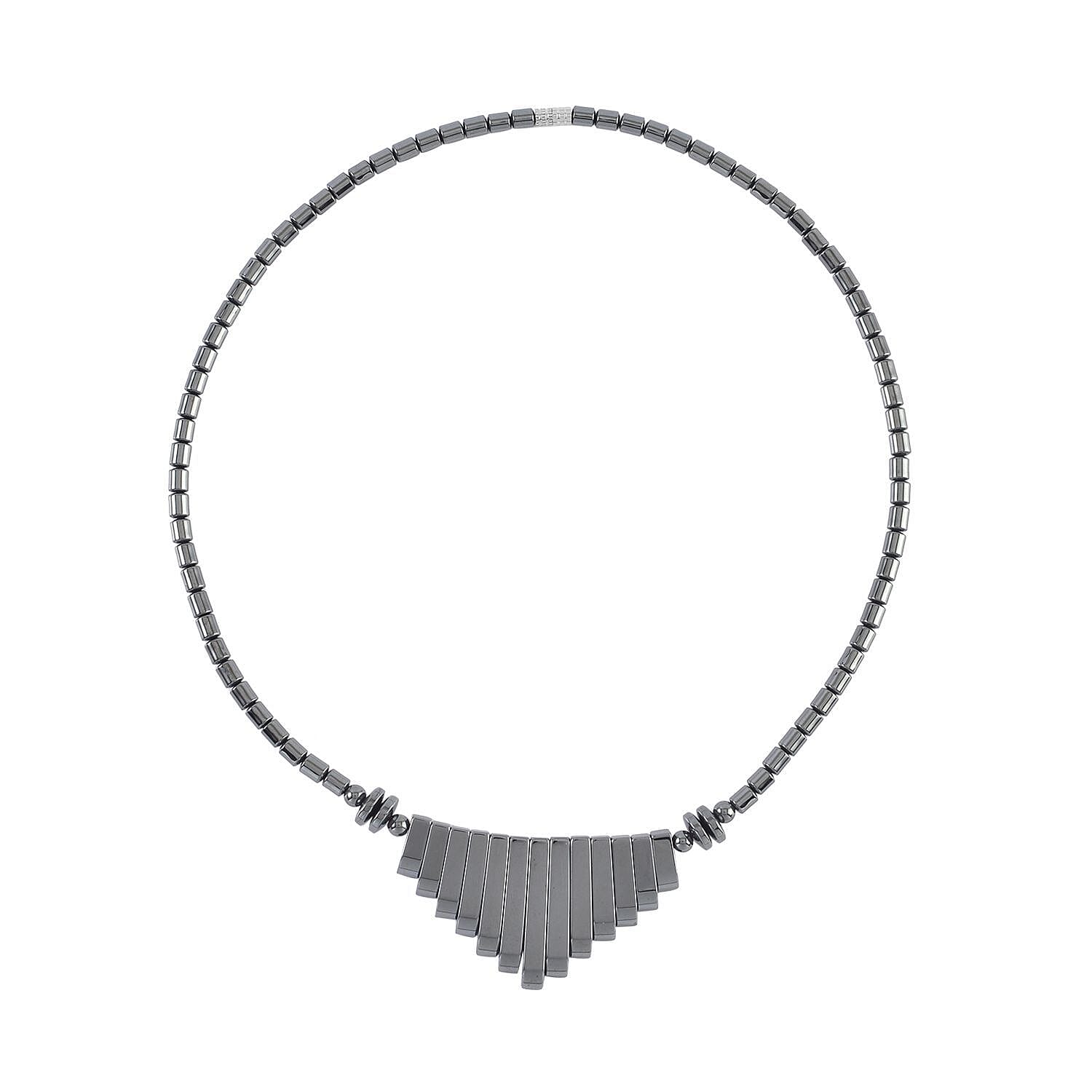 Hematite Waterfall Beaded Necklace 18 Inches in Silvertone 350.00 ctw