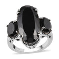 Australian Black Tourmaline 3 Stone Ring in Platinum Over Sterling Silver 12.50 ctw - Sticky add to cart bar