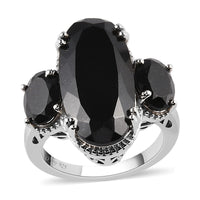 Australian Black Tourmaline 3 Stone Ring in Platinum Over Sterling Silver 12.50 ctw