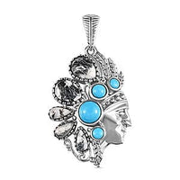 White Buffalo and Sleeping Beauty Turquoise 5.43 ctw Pendant in Platinum Over Sterling Silver